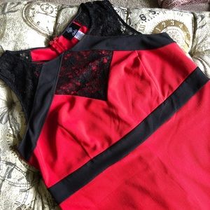 Deb Red Fitted Black Lace V-Neck Dress